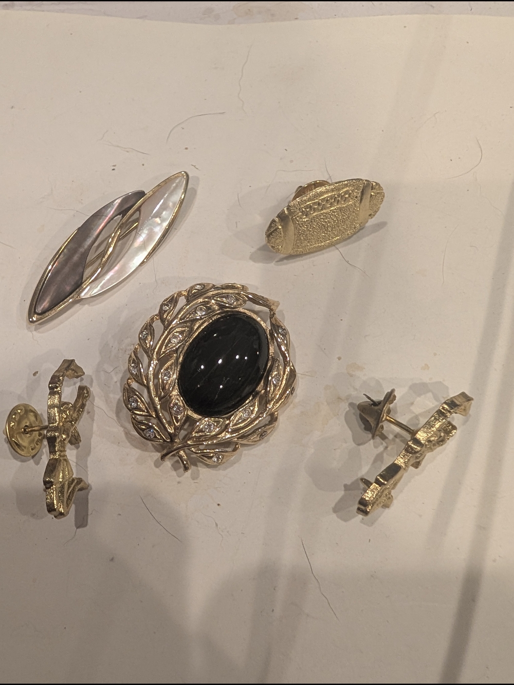 Gold Tone Brooch with Black Oval Cabochon - Women Jewelry Brooches